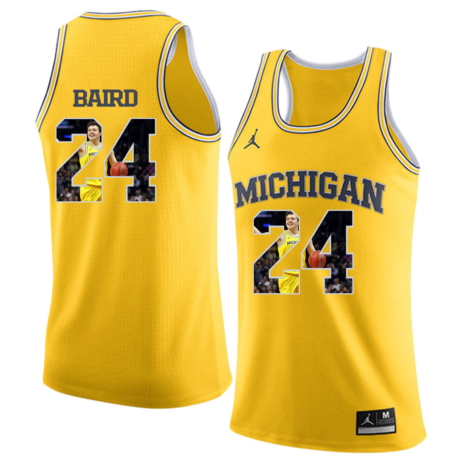 Men Jordan University of Michigan Basketball Yellow 24 Baird Fashion Edition Customized NCAA Jerseys